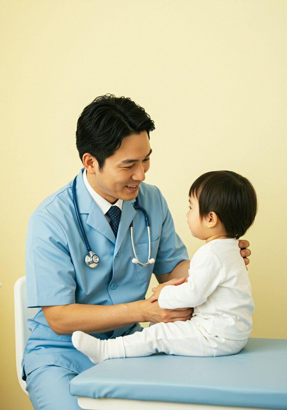 Visita pediatrica di un neonato con i genitori
